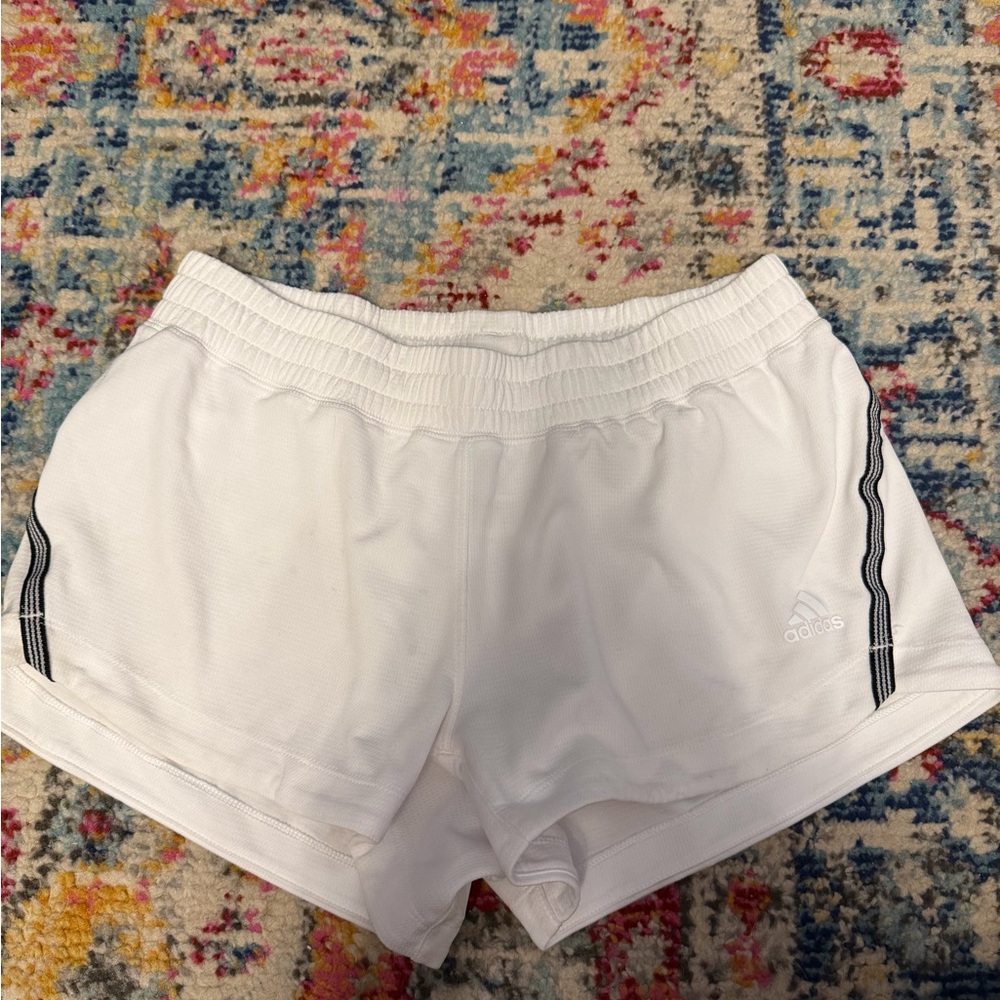 Adidas Women's White Athletic Shorts with Black Stripes